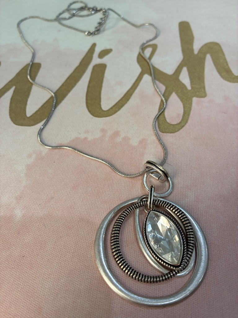 Silver-Tone Pendant Necklace With Marquise Crystal - Women Jewelry
